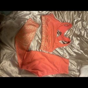 Buffbunny coral and gold flake workout set Medium